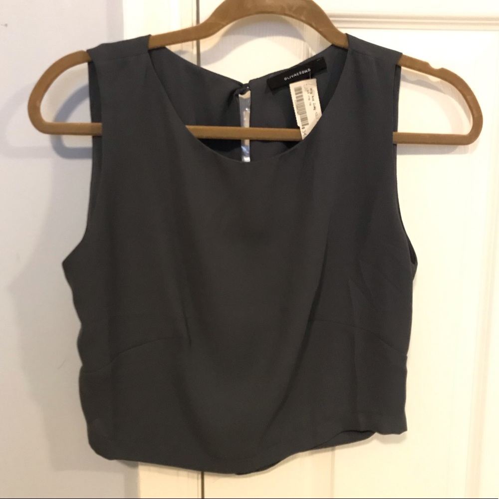 Grey sheer cropped blouse size small NWT